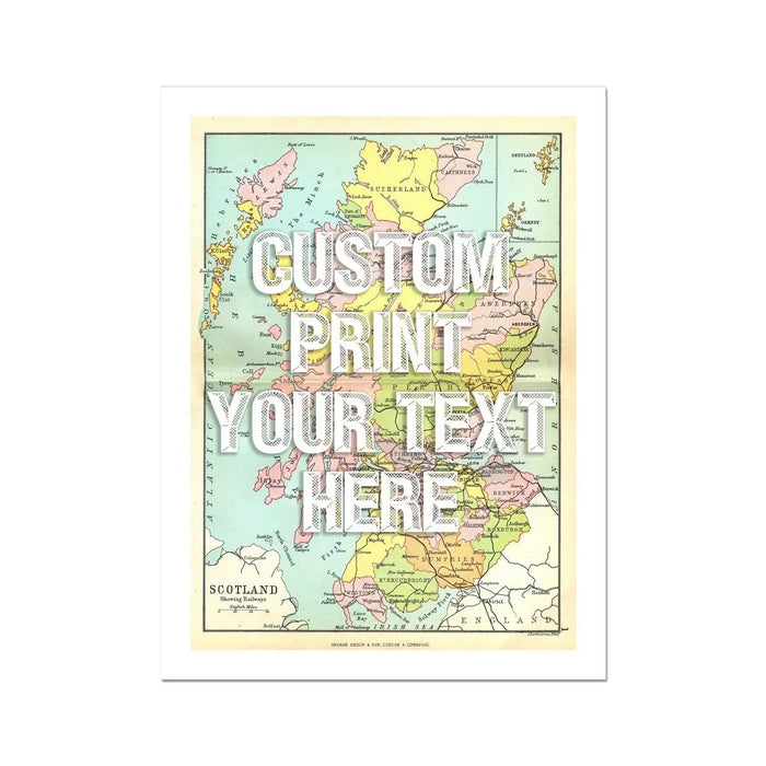 Framed personalised vintage map art print of Scotland with white font - Framed Wall Art