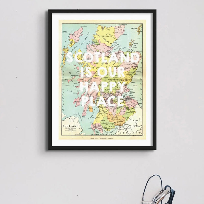 Scotland is our Happy Place (Scotland Map) Vintage Map Art - Unframed - Beach House Art