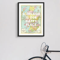 Scotland is our Happy Place (Scotland Map) Vintage Map Art - Unframed - Beach House Art