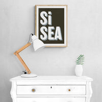 Si Sea (Black) Word Art Print - Framed - Beach House Art