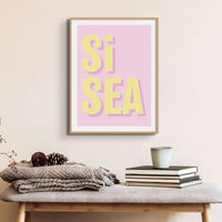 Si Sea (Pink) Word Art Print - Unframed - Beach House Art