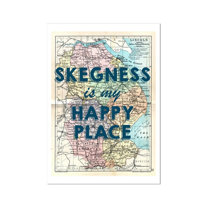 Skegness is my Happy Place | Vintage Lincoln Map Print - Unframed Wall Art