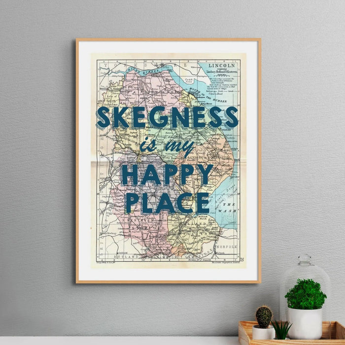 Skegness is my Happy Place | Vintage Lincoln Map Print - Unframed Wall Art