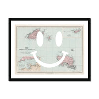 Smile (Old Channel Islands Map) Map Art - Framed - Beach House Art