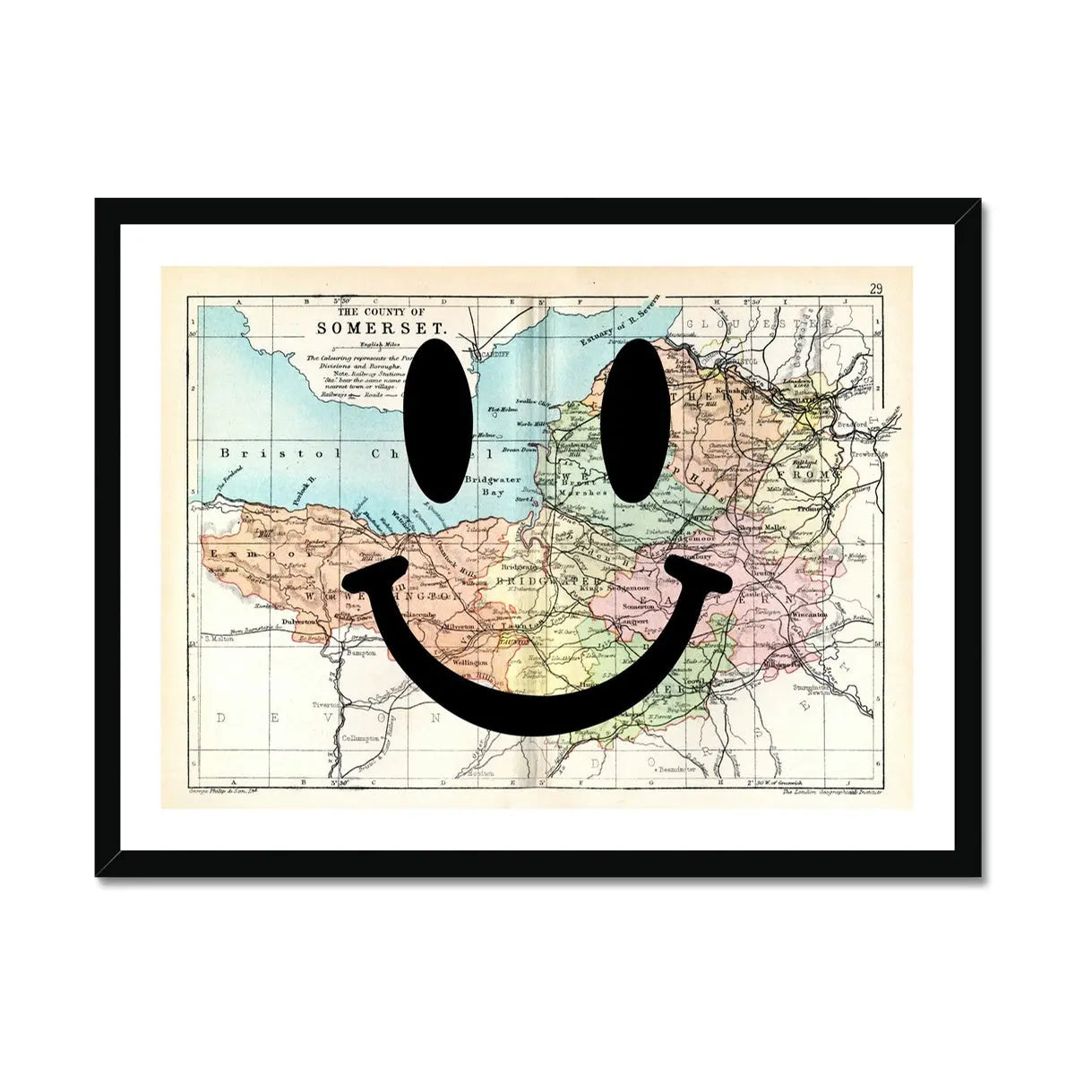 Somerset Makes Me Happy (Somerset Map) Vintage Map Art - Framed - Beach House Art