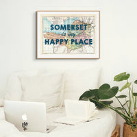 Somerset is my Happy Place (Somerset Map) Vintage Map Art - Framed - Beach House Art