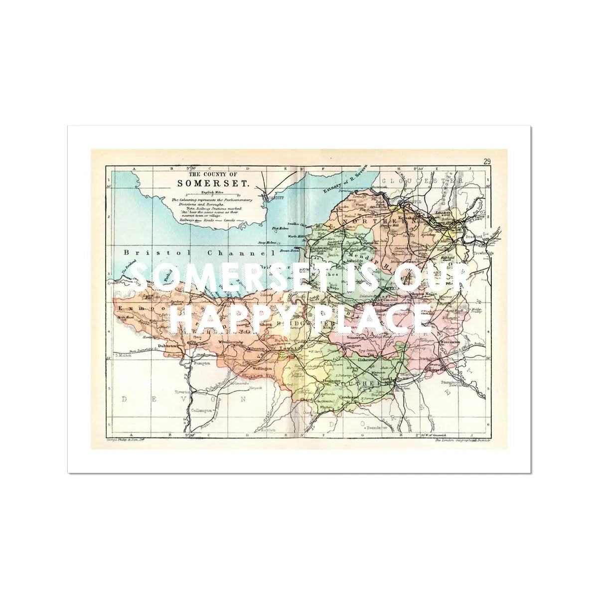Somerset is our Happy Place (Somerset Map) Vintage Map Art - Unframed - Beach House Art