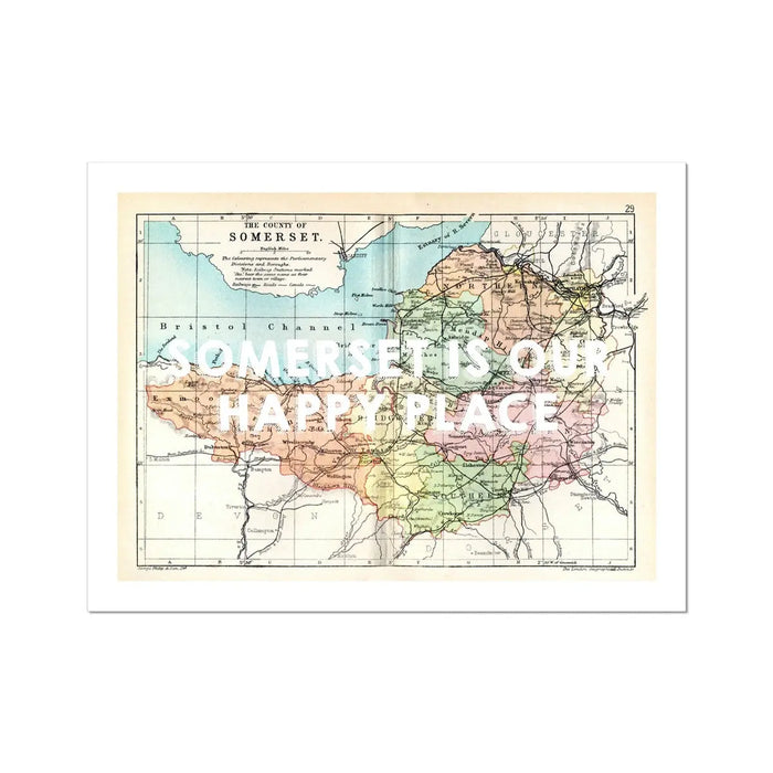 Somerset is our Happy Place (Somerset Map) Vintage Map Art - Unframed - Beach House Art