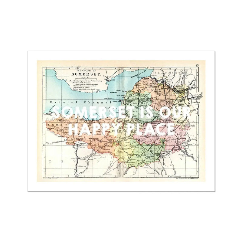 Somerset is our Happy Place (Somerset Map) Vintage Map Art - Unframed - Beach House Art