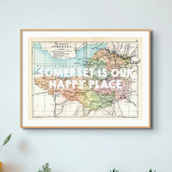 Somerset is our Happy Place (Somerset Map) Vintage Map Art - Unframed - Beach House Art