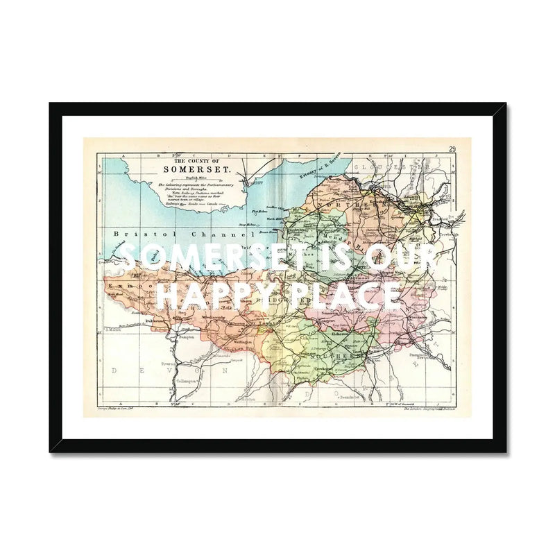 Somerset is our Happy Place (Somerset Map) Vintage Map Art - Framed - Beach House Art