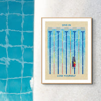 Splash Dive In (Contemporary Wall Art) girl swimming alone in a swimming pool - Unframed - Beach House Art