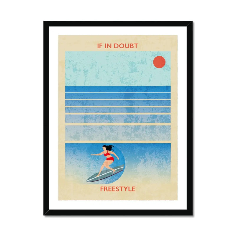 Splash Freestyle (Contemporary Wall Art) retro print of a surfer girl catching a wave - Framed - Beach House Art