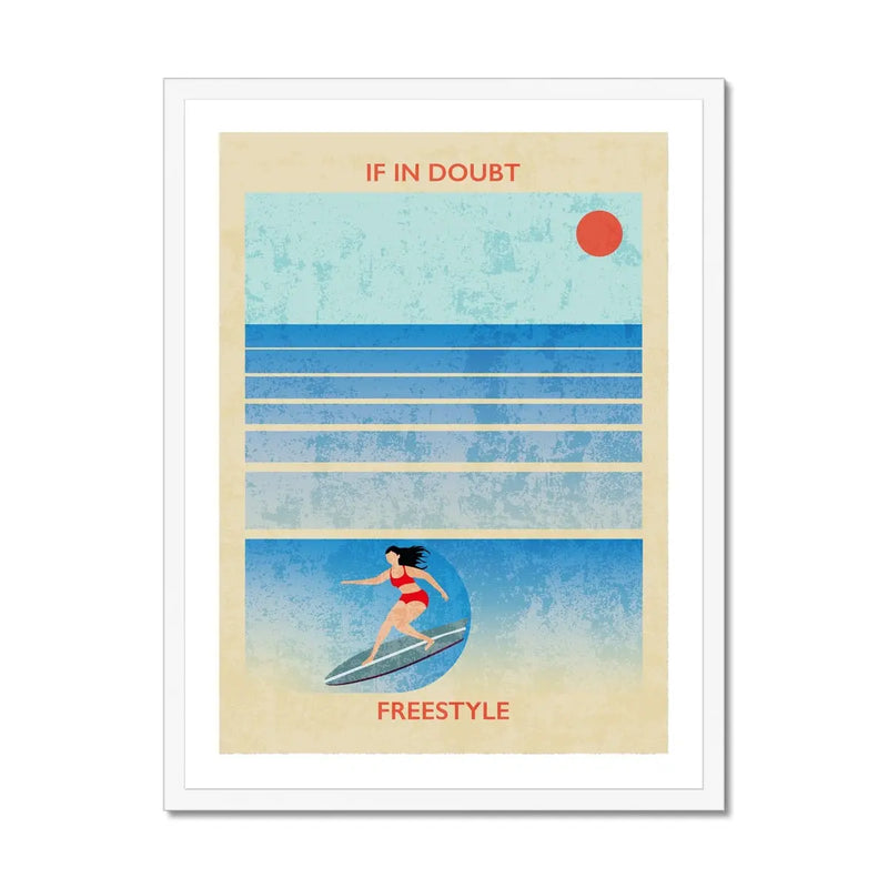 Splash Freestyle (Contemporary Wall Art) retro print of a surfer girl catching a wave - Framed - Beach House Art