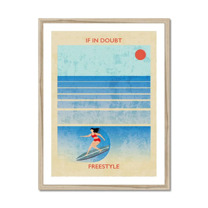 Splash Freestyle (Contemporary Wall Art) retro print of a surfer girl catching a wave - Framed - Beach House Art