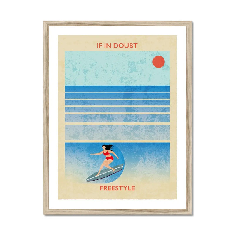 Splash Freestyle (Contemporary Wall Art) retro print of a surfer girl catching a wave - Framed - Beach House Art