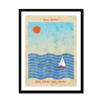 Splash Sail Away (Contemporary Wall Art) a sailing boat on the sea with the sun in the sky - Framed - Beach House Art
