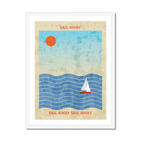 Splash Sail Away (Contemporary Wall Art) a sailing boat on the sea with the sun in the sky - Framed - Beach House Art