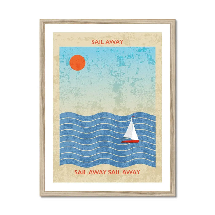 Splash Sail Away (Contemporary Wall Art) a sailing boat on the sea with the sun in the sky - Framed - Beach House Art