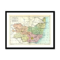 Vintage Map Print of Suffolk | Old and Colourful Suffolk Map Print - Framed Wall Art