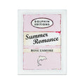 A vintage book art print titled 'Summer Romance' by Rose Lamore, featuring typographic elements and a graphic of a dolphin at the bottom.