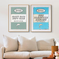 Sun Drenched Dreams Vintage Book Cover Art Print In Blue Colour - Unframed Wall Art