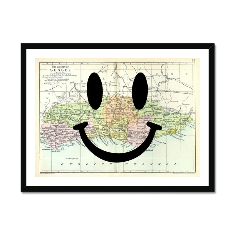 Sussex Makes Me Happy (Sussex Map) Vintage Map Art - Framed Beach House Art