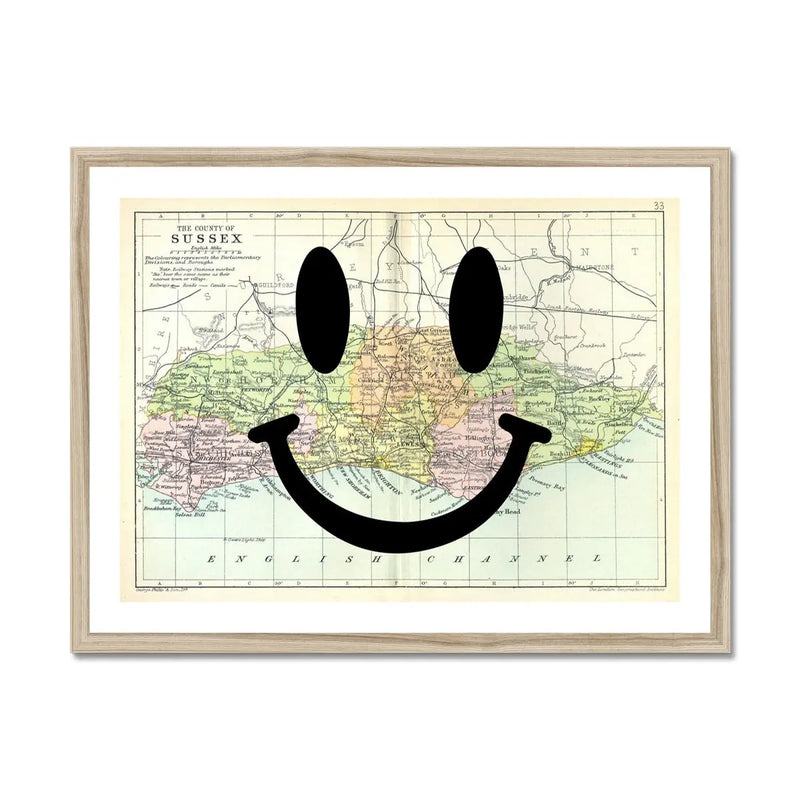 Sussex Makes Me Happy (Sussex Map) Vintage Map Art - Framed Beach House Art