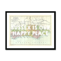 Sussex is our Happy Place (Sussex Map) Vintage Map Art - Framed - Beach House Art