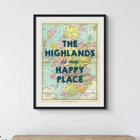 The Highlands are my Happy Place (Scotland Map) Vintage Map Art - Framed Posters, Prints, & Visual Artwork 45.00 Beach House Art