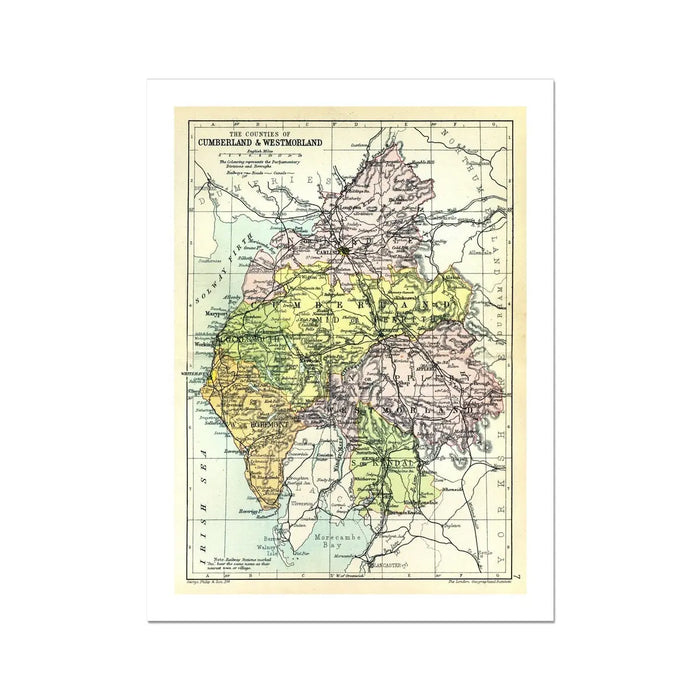 The Lakes (Lake District Map) Vintage Map Art - Unframed - Beach House Art