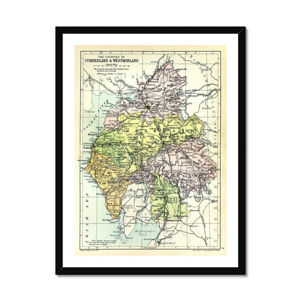 The Lakes (Lake District Map) Vintage Map Art - Framed - Beach House Art