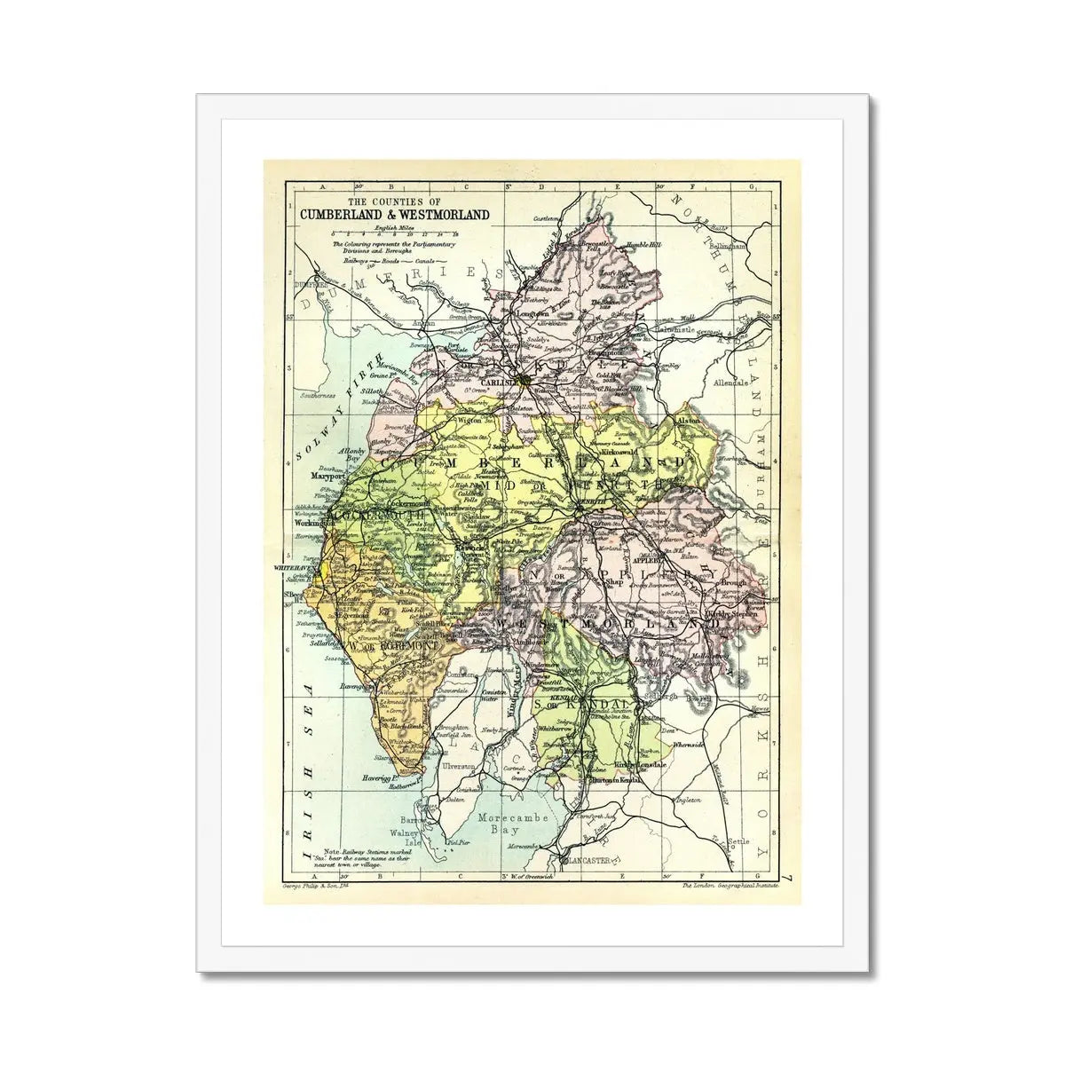 The Lakes (Lake District Map) Vintage Map Art - Framed - Beach House Art