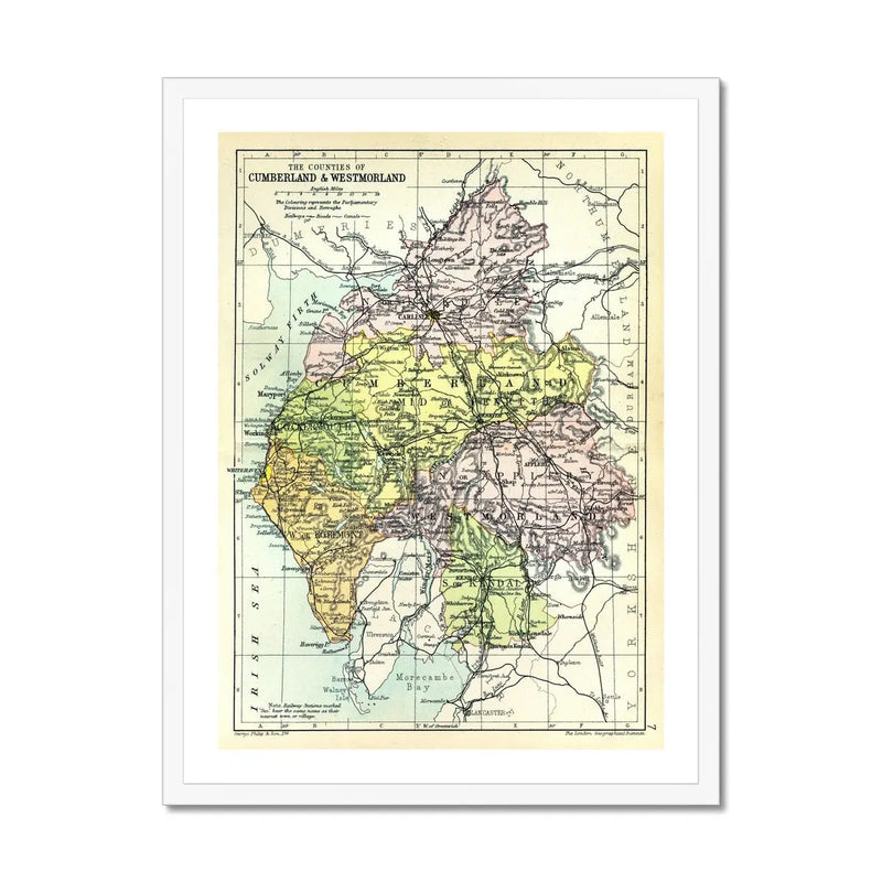 The Lakes (Lake District Map) Vintage Map Art - Framed - Beach House Art