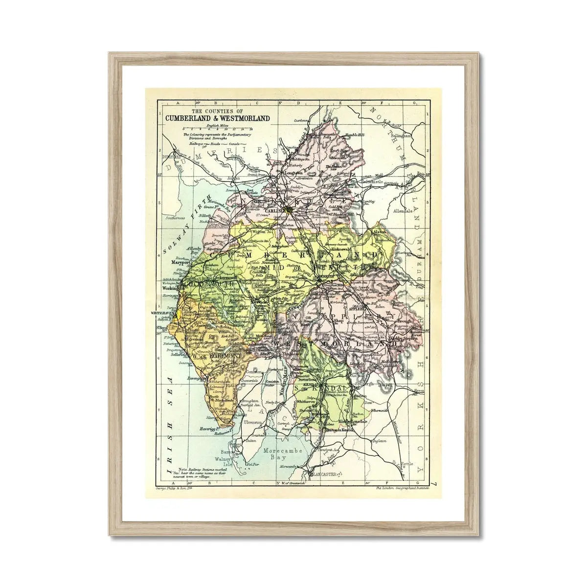The Lakes (Lake District Map) Vintage Map Art - Framed - Beach House Art