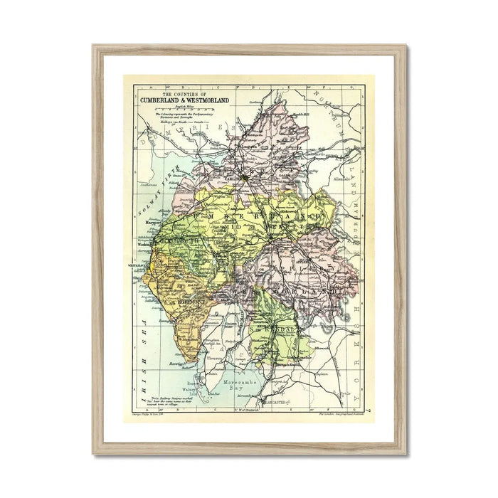 The Lakes (Lake District Map) Vintage Map Art - Framed - Beach House Art