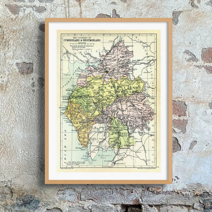 The Lakes (Lake District Map) Vintage Map Art - Framed - Beach House Art