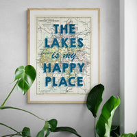 The Lakes are my Happy Place (Lake District Map) Vintage Map Art - Unframed - Beach House Art