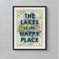 The Lakes are my Happy Place (Lake District Map) Vintage Map Art - Unframed - Beach House Art
