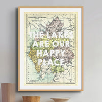 The Lakes are our Happy Place (Lake District Map) Vintage Map Art - Unframed - Beach House Art