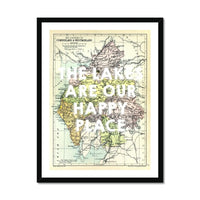 The Lakes are our Happy Place (Lake District Map) Vintage Map Art - Framed - Beach House Art
