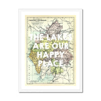 The Lakes are our Happy Place (Lake District Map) Vintage Map Art - Framed - Beach House Art