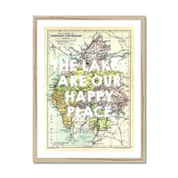 The Lakes are our Happy Place (Lake District Map) Vintage Map Art - Framed - Beach House Art