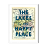 The Lakes is my Happy Place (Lake District Map) Vintage Map Art - Framed - Beach House Art