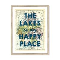 The Lakes is my Happy Place (Lake District Map) Vintage Map Art - Framed - Beach House Art