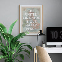The United Kingdom is our Happy Place | Vintage UK Map - Framed | Beach House Art
