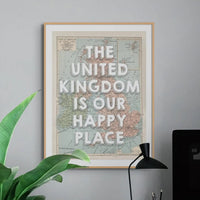 The United Kingdom is our Happy Place | Vintage UK Map - Unframed | Beach House Art