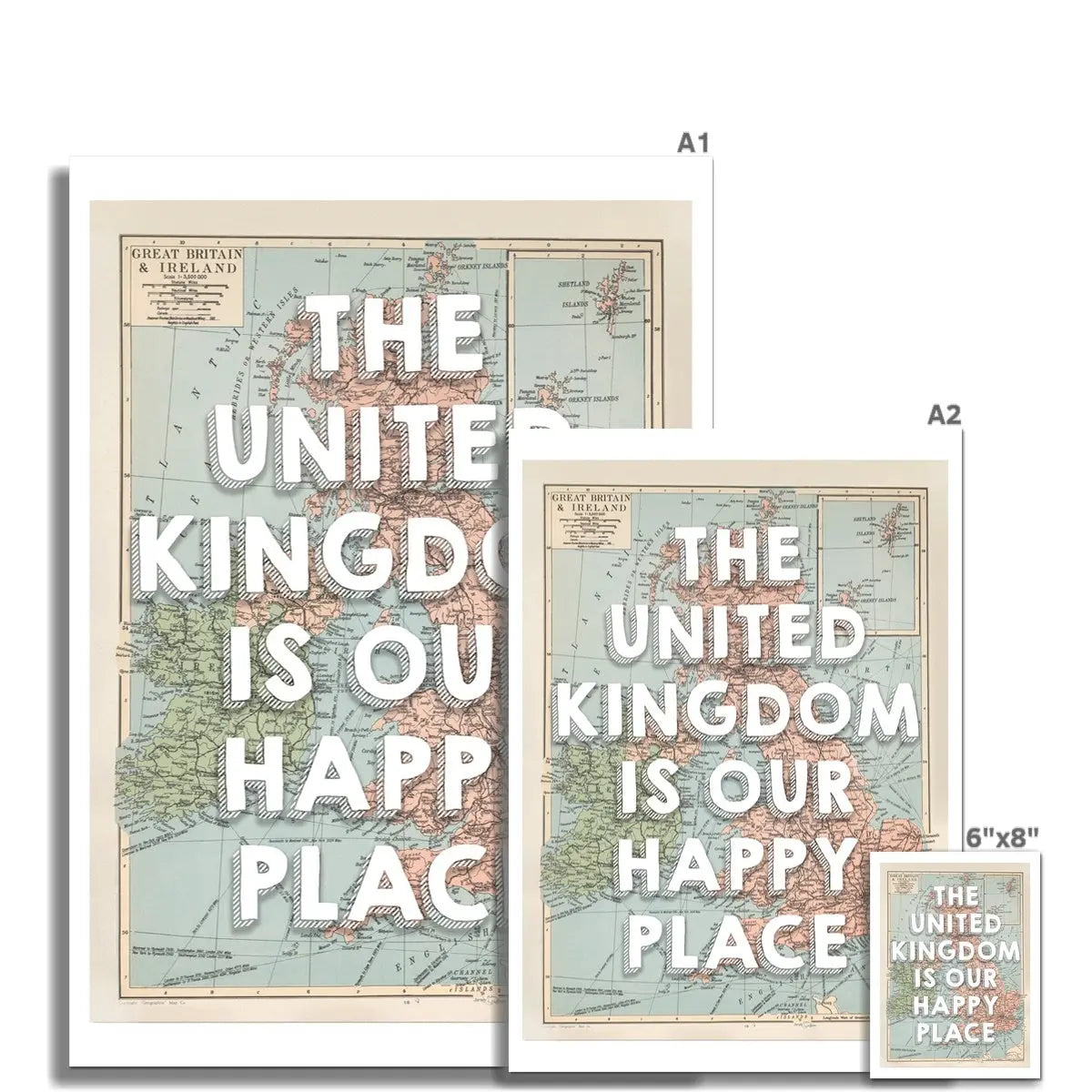 The United Kingdom is our Happy Place | Vintage UK Map - Unframed | Beach House Art