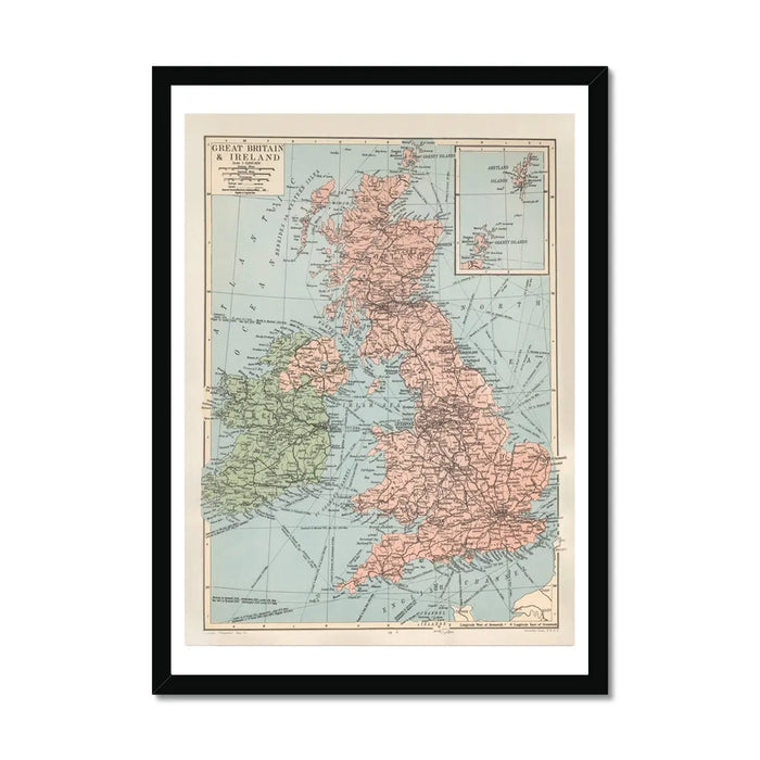Vintage UK Map United Kingdom Map | Vintage UK Map - Framed Beach House Art