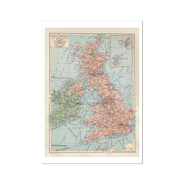 Vintage UK Map United Kingdom Map | Vintage UK Map - Unframed Beach House Art